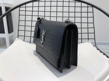 Load image into Gallery viewer, YSL Medium Sunset In Crocodile Embossed Shiny Leather Bag
