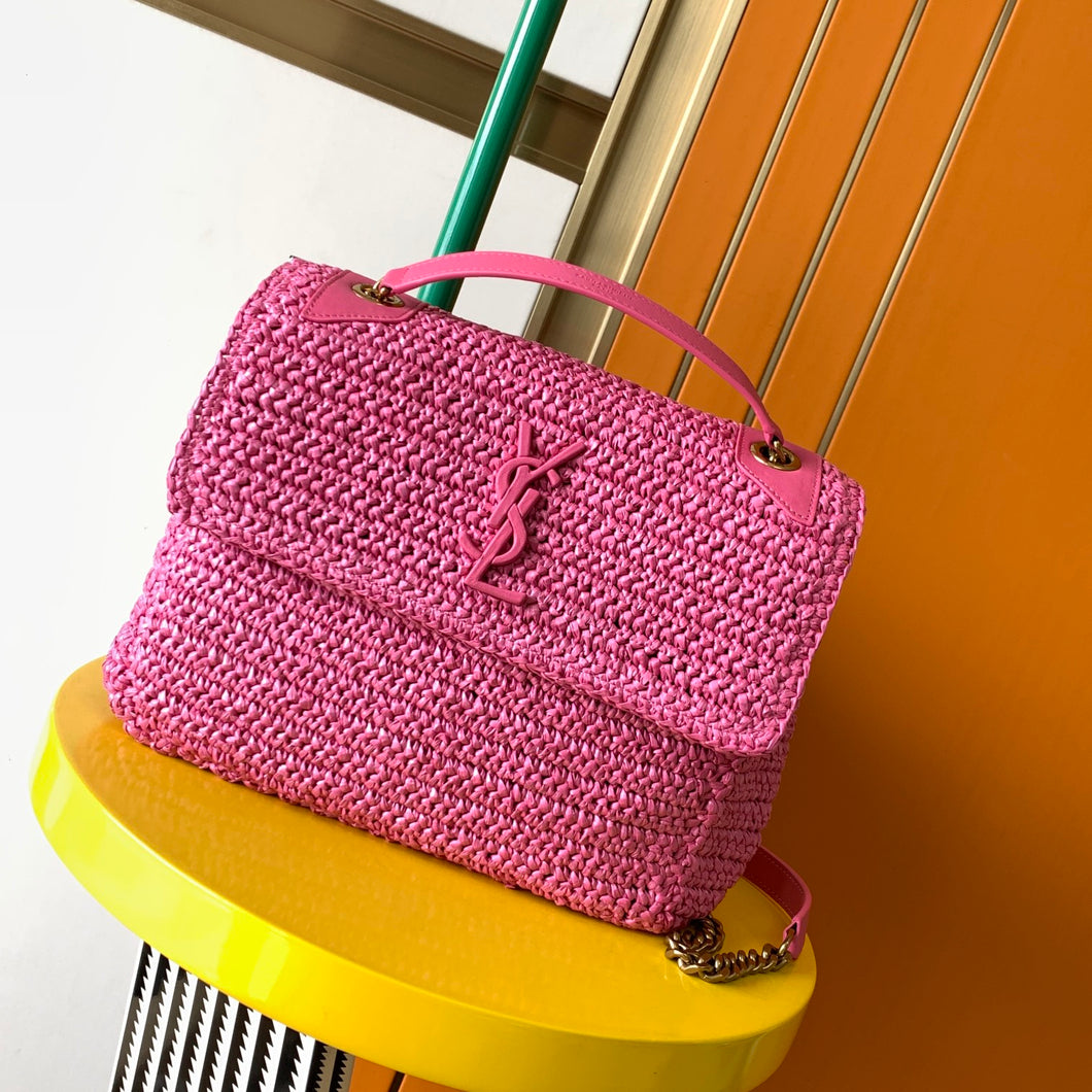 YSL Niki Medium Chain Bag In Raffia