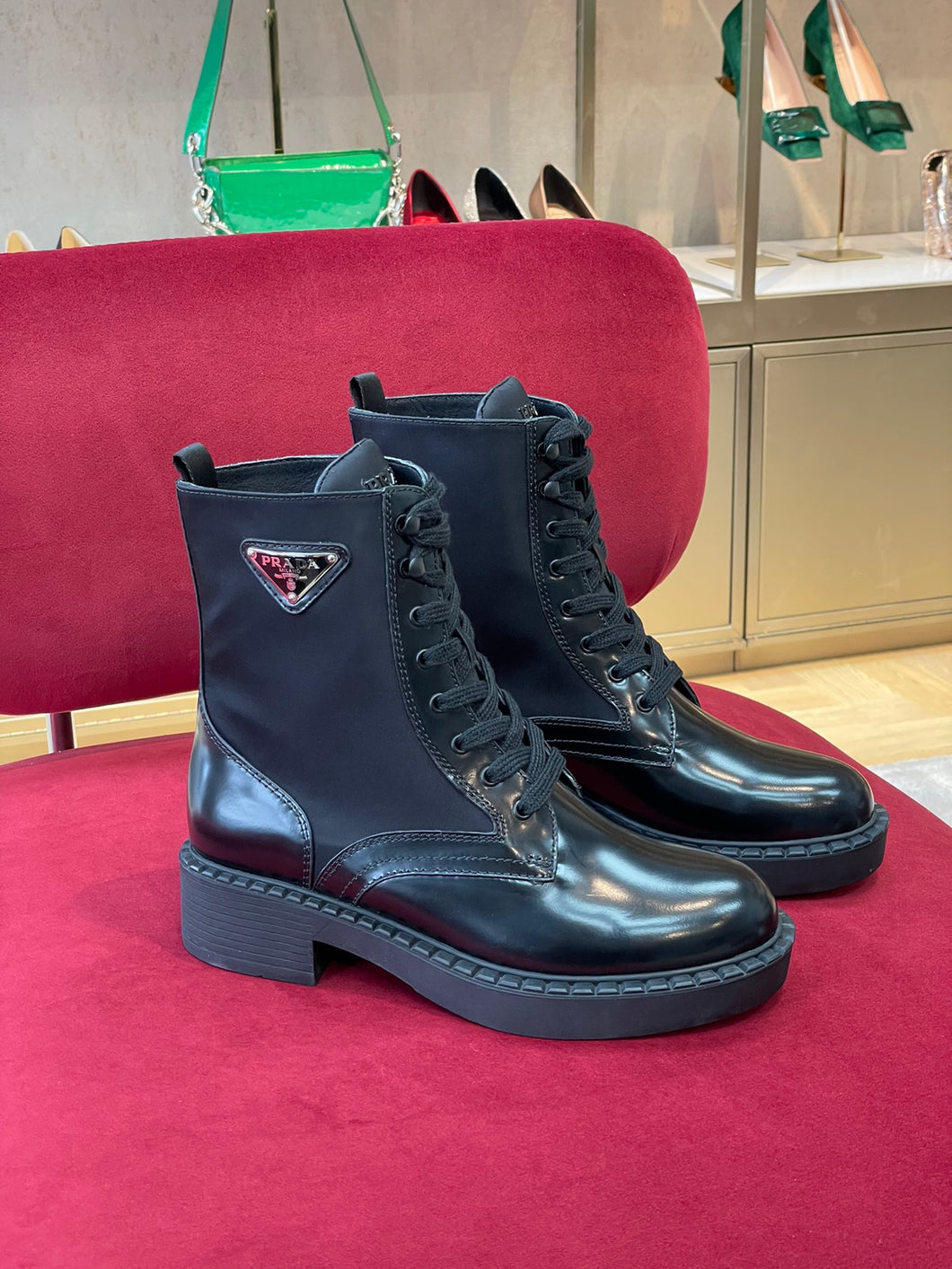 Prada Brushed-Leather and Re-Nylon Boots