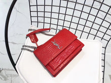 Load image into Gallery viewer, YSL Medium Sunset In Crocodile Embossed Shiny Leather Bag
