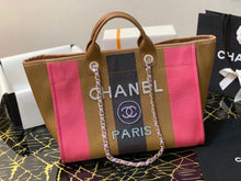 Load image into Gallery viewer, Chanel Straw Raffia Calfskin Striped Medium Deauville Tote - LUXURY KLOZETT
