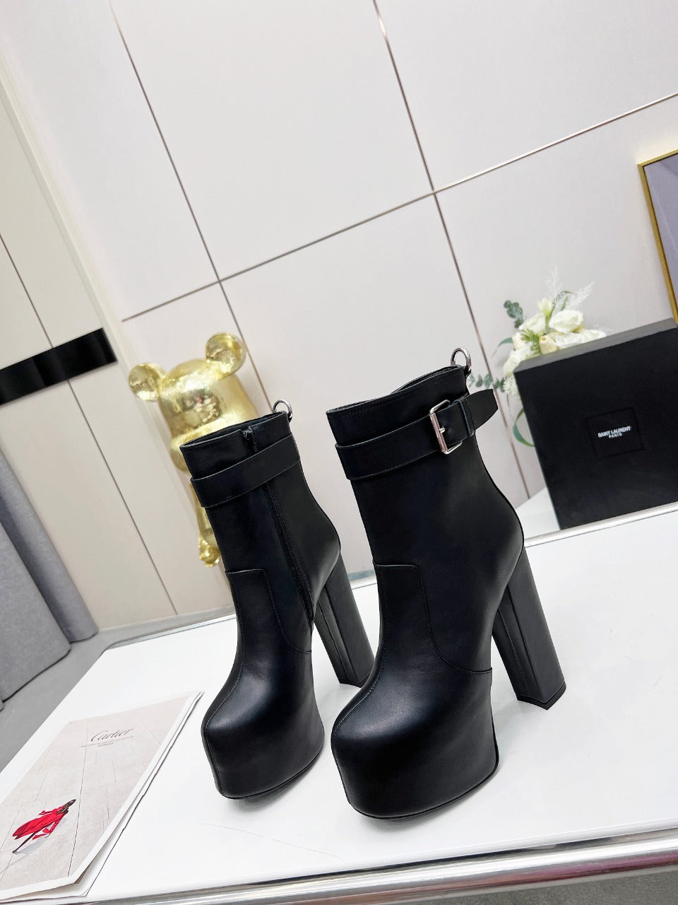 YSL  Cherry Buckle Platform Boots
