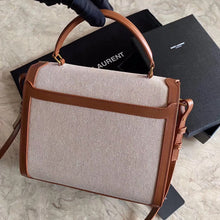 Load image into Gallery viewer, YSL Cassandra Medium Top Handle Bag In Canvas and Smooth Leather
