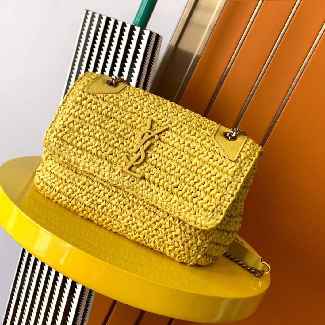 YSL Niki Medium Chain Bag In Raffia
