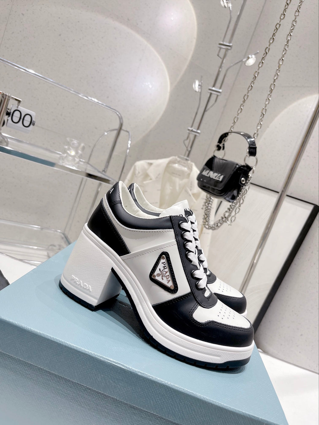 Prada Downtown High Heel Leather Sneakers