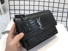 Load image into Gallery viewer, YSL Medium Sunset In Crocodile Embossed Shiny Leather Bag
