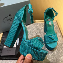 Load image into Gallery viewer, Prada Satin Platform With Crystals

