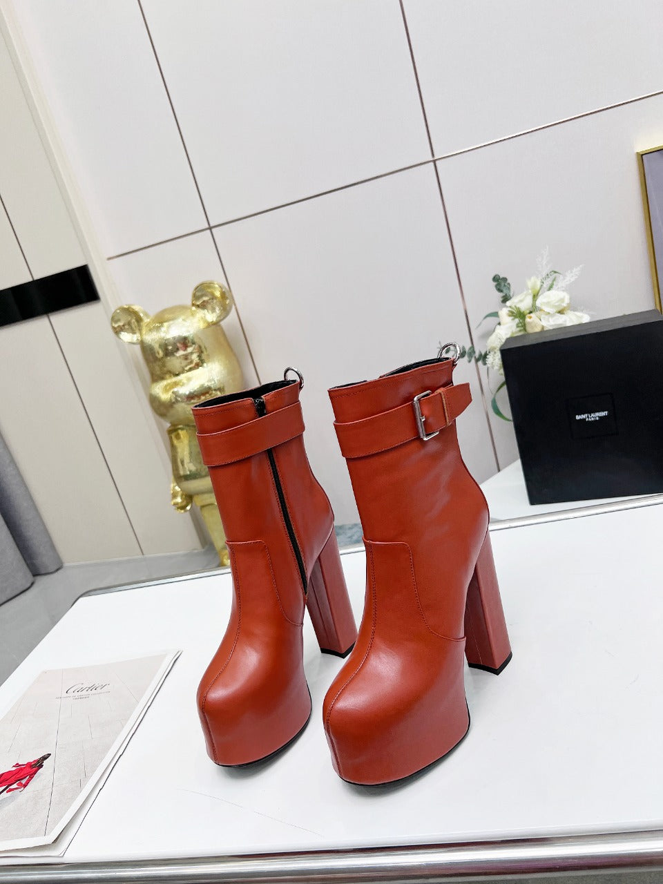 YSL  Cherry Buckle Platform Boots